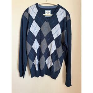 Old Navy Vintage Y2K Mens Blue Argyle V Neck  Cashmere Cotton Sweater Size Large